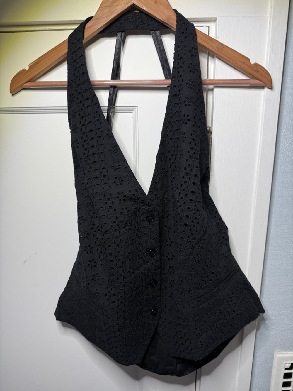 NWT Lauren Ralph Lauren Black Eyelet Halter Vest Deadstock $159 Sz 16